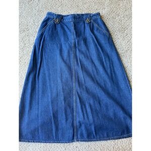 Vintage 90's Chadwick's Denim Skirt A-Line Midi Casual Dark Wash Petite‎ 12P